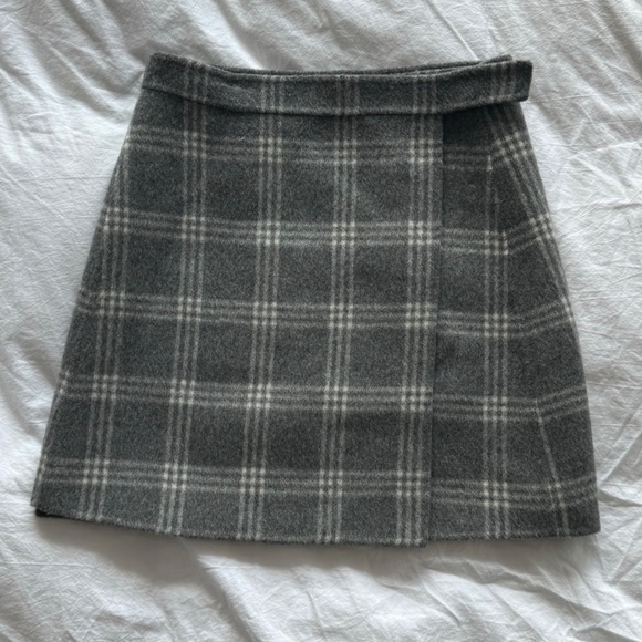 Theory Plaid Wool Cashmere Skirt Grey Mini Size XS 24" Waist - Picture 2 of 5